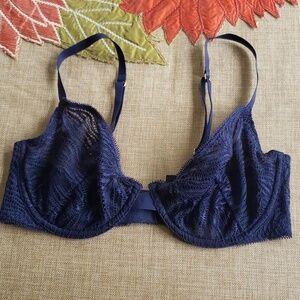 Victoria Secret navy blue demi unlined lace 34D bra